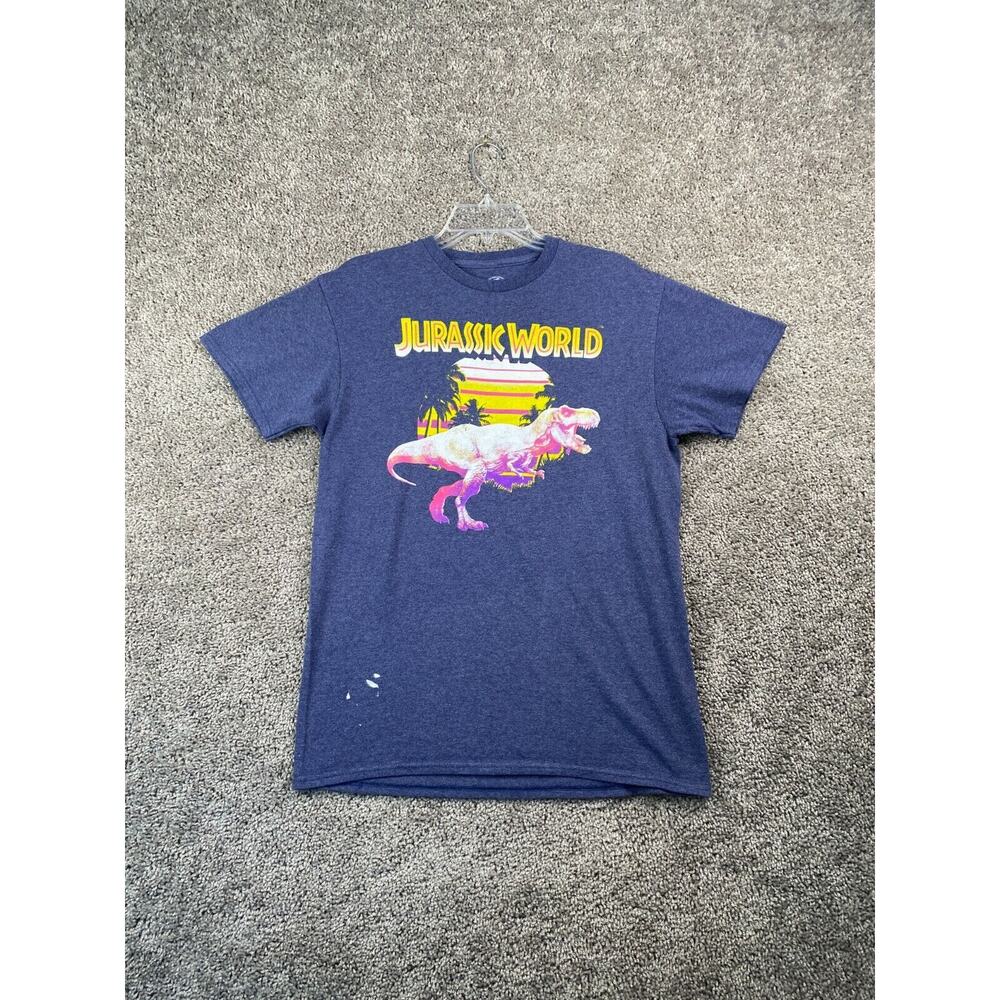 Jurassic World Shirt Adult Medium Blue Yellow Casual Movie Short Sleeve Mens